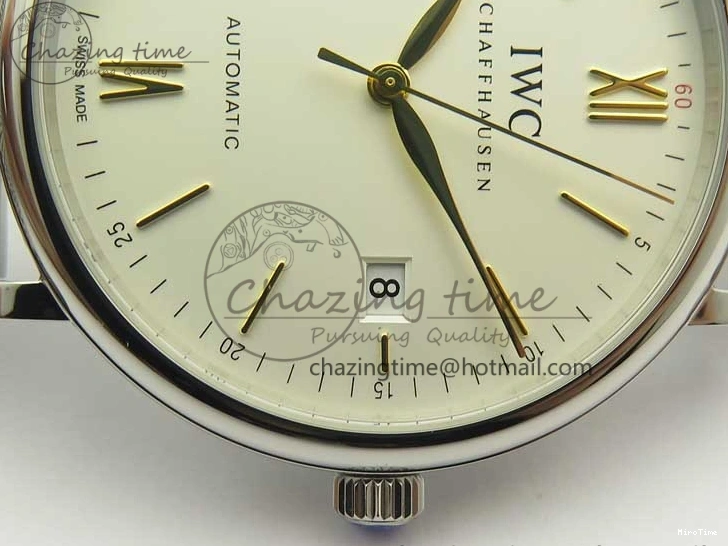 MIROTIME 0111 Breathable Portofino IW356501 SS V3 MK 1:1 Best Edition White Dial Gold Markers On SS Mesh Bracelet MIYOTA 7197